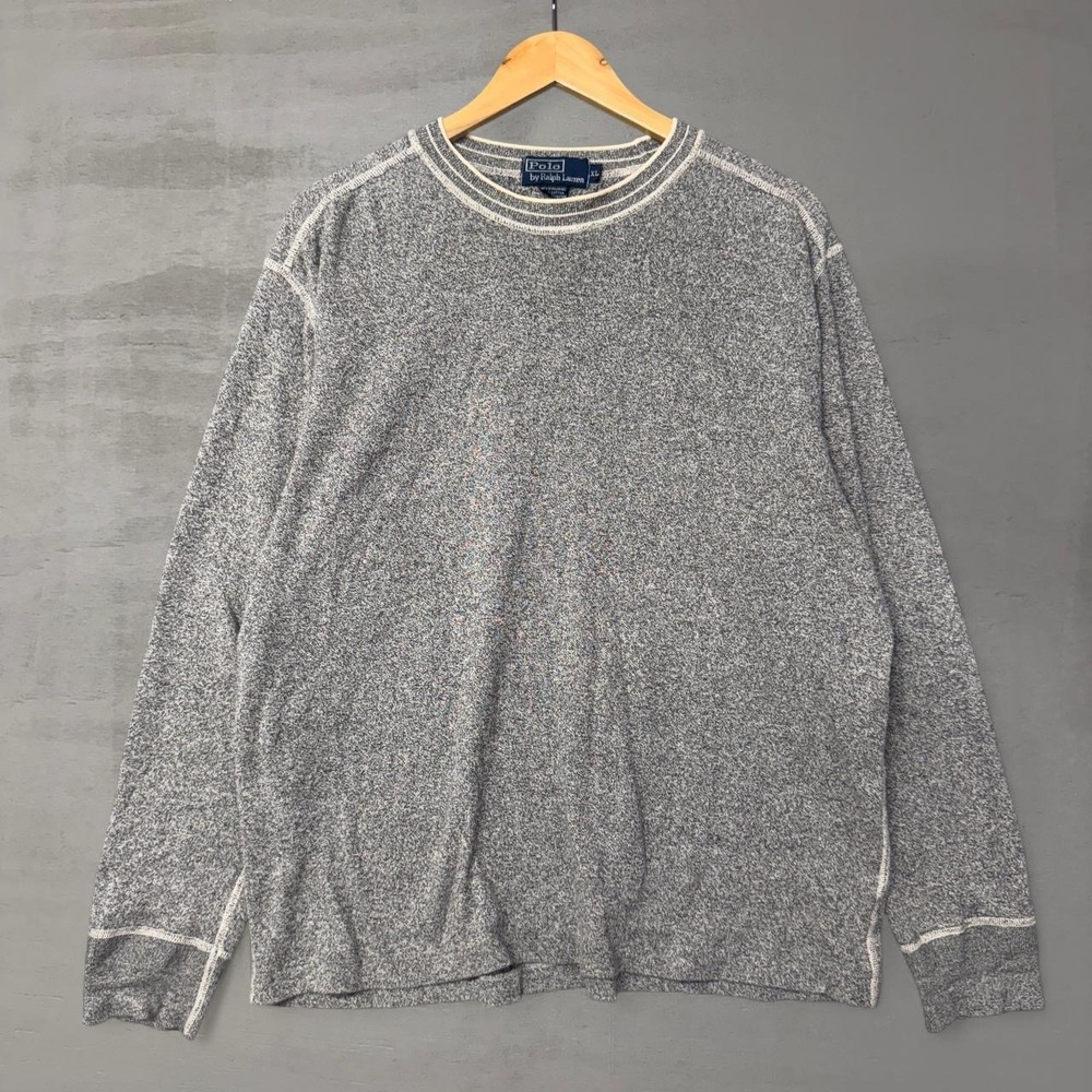 Vintage Polo Ralph‎ Lauren Sweater Shirt Grey Heather Contrast Stitch XL